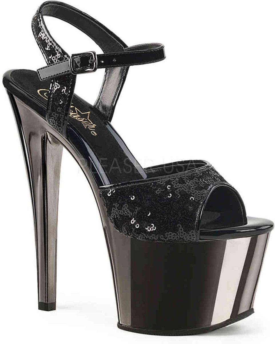 EU 36 = US 6 | SKY-310SQ | 7 Heel, 2 3/4 Chrome PF Ankle Strap Sandal